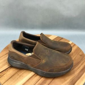 Skechers Calculous Loafers Mens 8 Extra Wide Brown Leather Slip On (EW) (2E)